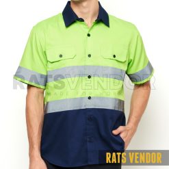 Kemeja-Safety-K3-Baju-Proyek-Tambang-Wearpack-Kerja-Seragam-HSE-Lapangan-Ratsvendor-Lengan-Pendek-Warna-Hijau-Neon-Kombinasi-Biru-Navy-Pakai-Skotlight-a