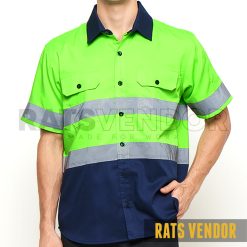 Kemeja-Safety-K3-Baju-Proyek-Tambang-Wearpack-Kerja-Seragam-HSE-Lapangan-Ratsvendor-Lengan-Pendek-Warna-Hijau-Stabilo-Kombinasi-Biru-Navy-Pakai-Skotlight-a