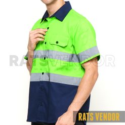 Kemeja-Safety-K3-Baju-Proyek-Tambang-Wearpack-Kerja-Seragam-HSE-Lapangan-Ratsvendor-Lengan-Pendek-Warna-Hijau-Stabilo-Kombinasi-Biru-Navy-Pakai-Skotlight-b