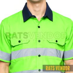 Kemeja-Safety-K3-Baju-Proyek-Tambang-Wearpack-Kerja-Seragam-HSE-Lapangan-Ratsvendor-Lengan-Pendek-Warna-Hijau-Stabilo-Kombinasi-Biru-Navy-Pakai-Skotlight-e