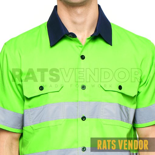 Kemeja-Safety-K3-Baju-Proyek-Tambang-Wearpack-Kerja-Seragam-HSE-Lapangan-Ratsvendor-Lengan-Pendek-Warna-Hijau-Stabilo-Kombinasi-Biru-Navy-Pakai-Skotlight-e