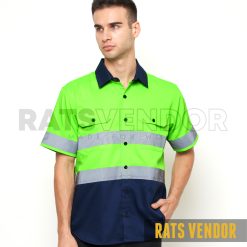 Kemeja-Safety-K3-Baju-Proyek-Tambang-Wearpack-Kerja-Seragam-HSE-Lapangan-Ratsvendor-Lengan-Pendek-Warna-Hijau-Stabilo-Kombinasi-Biru-Navy-Pakai-Skotlight-f