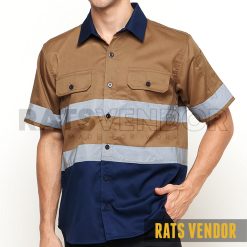 Kemeja-Safety-K3-Baju-Proyek-Tambang-Wearpack-Kerja-Seragam-HSE-Lapangan-Ratsvendor-Lengan-Pendek-Warna-Khaki-Kombinasi-Biru-Navy-Pakai-Skotlight-a