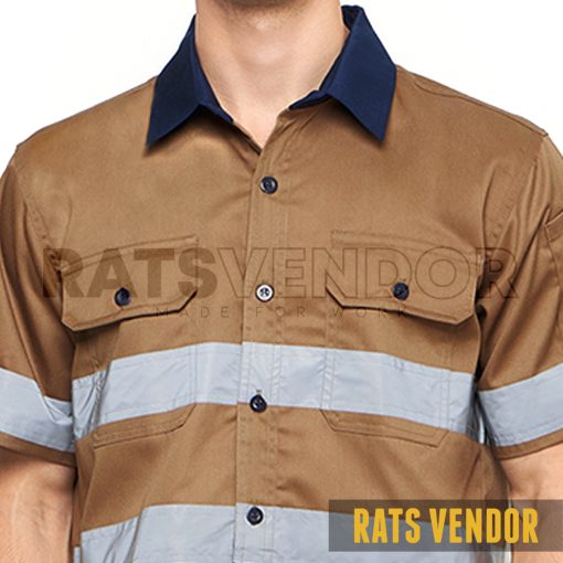 Kemeja-Safety-K3-Baju-Proyek-Tambang-Wearpack-Kerja-Seragam-HSE-Lapangan-Ratsvendor-Lengan-Pendek-Warna-Khaki-Kombinasi-Biru-Navy-Pakai-Skotlight-e