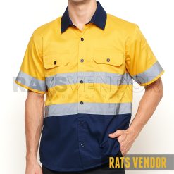Kemeja-Safety-K3-Baju-Proyek-Tambang-Wearpack-Kerja-Seragam-HSE-Lapangan-Ratsvendor-Lengan-Pendek-Warna-Kuning-Kombinasi-Biru-Navy-Pakai-Skotlight-a